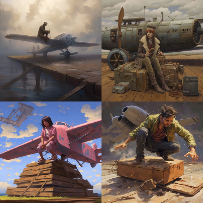 Four more AI interpretations of the ‘magic, flaws, plane, plank’ prompt.